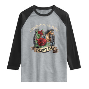 Celebrating 152 Years Derby Day Raglan Shirt Vintage Horse Racing Roses TS11 Heather Gray Black Print Your Wear