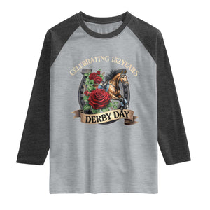 Celebrating 152 Years Derby Day Raglan Shirt Vintage Horse Racing Roses TS11 Heather Gray Heather Charcoal Print Your Wear