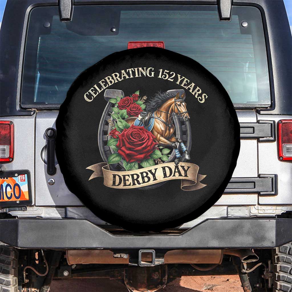 Celebrating 152 Years Derby Day Spare Tire Cover Vintage Horse Racing Roses TS11 No hole Black Print Your Wear