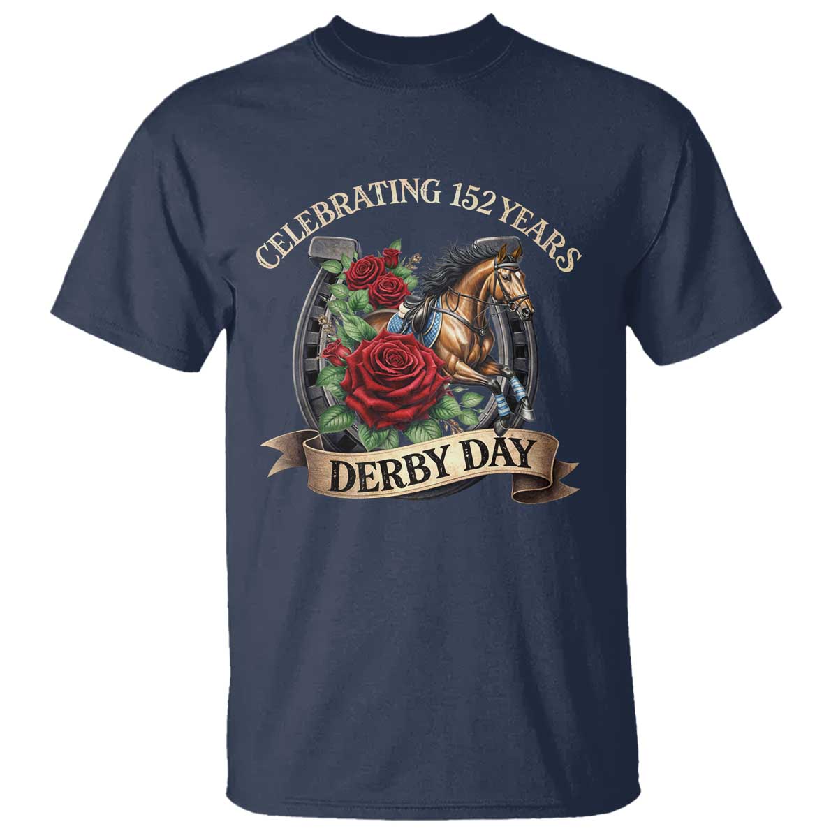 Celebrating 152 Years Derby Day T Shirt Vintage Horse Racing Roses TS11 Navy Print Your Wear