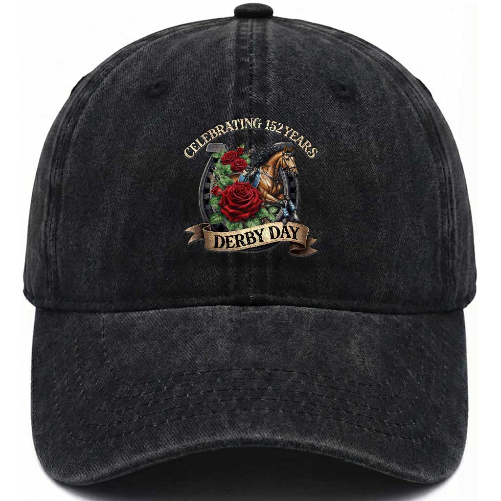 Celebrating 152 Years Derby Day Washed Cotton Baseball Cap Vintage Horse Racing Roses TS11 Print Your Wear