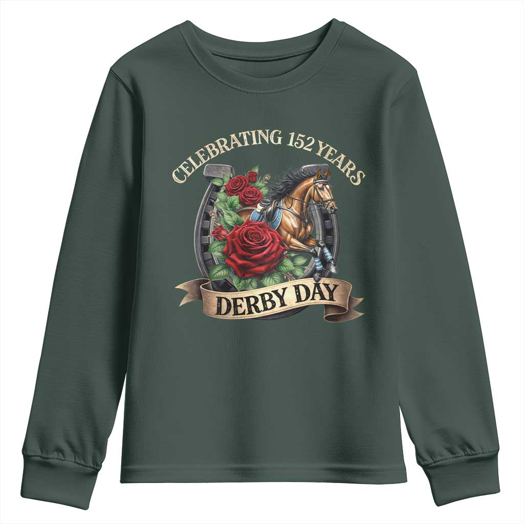 Celebrating 152 Years Derby Day Youth Sweatshirt Vintage Horse Racing Roses TS11 Dark Forest Green Print Your Wear
