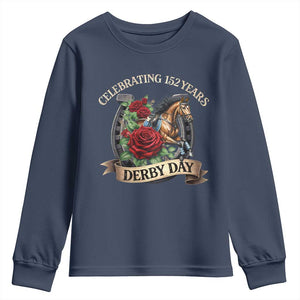 Celebrating 152 Years Derby Day Youth Sweatshirt Vintage Horse Racing Roses TS11 Navy Print Your Wear