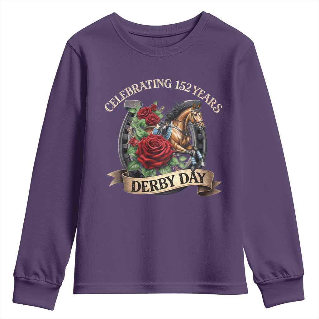 Celebrating 152 Years Derby Day Youth Sweatshirt Vintage Horse Racing Roses TS11 Purple Print Your Wear