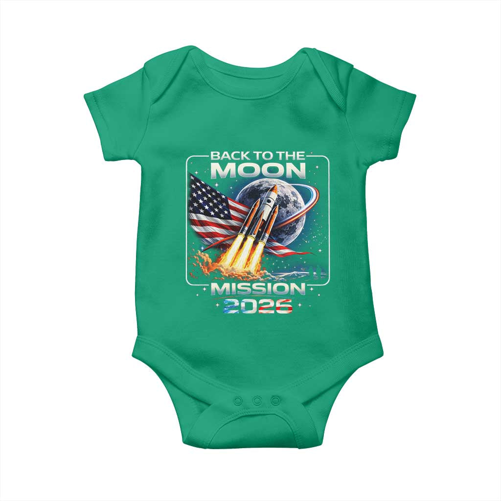 Back To The Moon Mission 2026 Baby Onesie Rocket Launch Moon Space Program TS11 Irish Green Print Your Wear