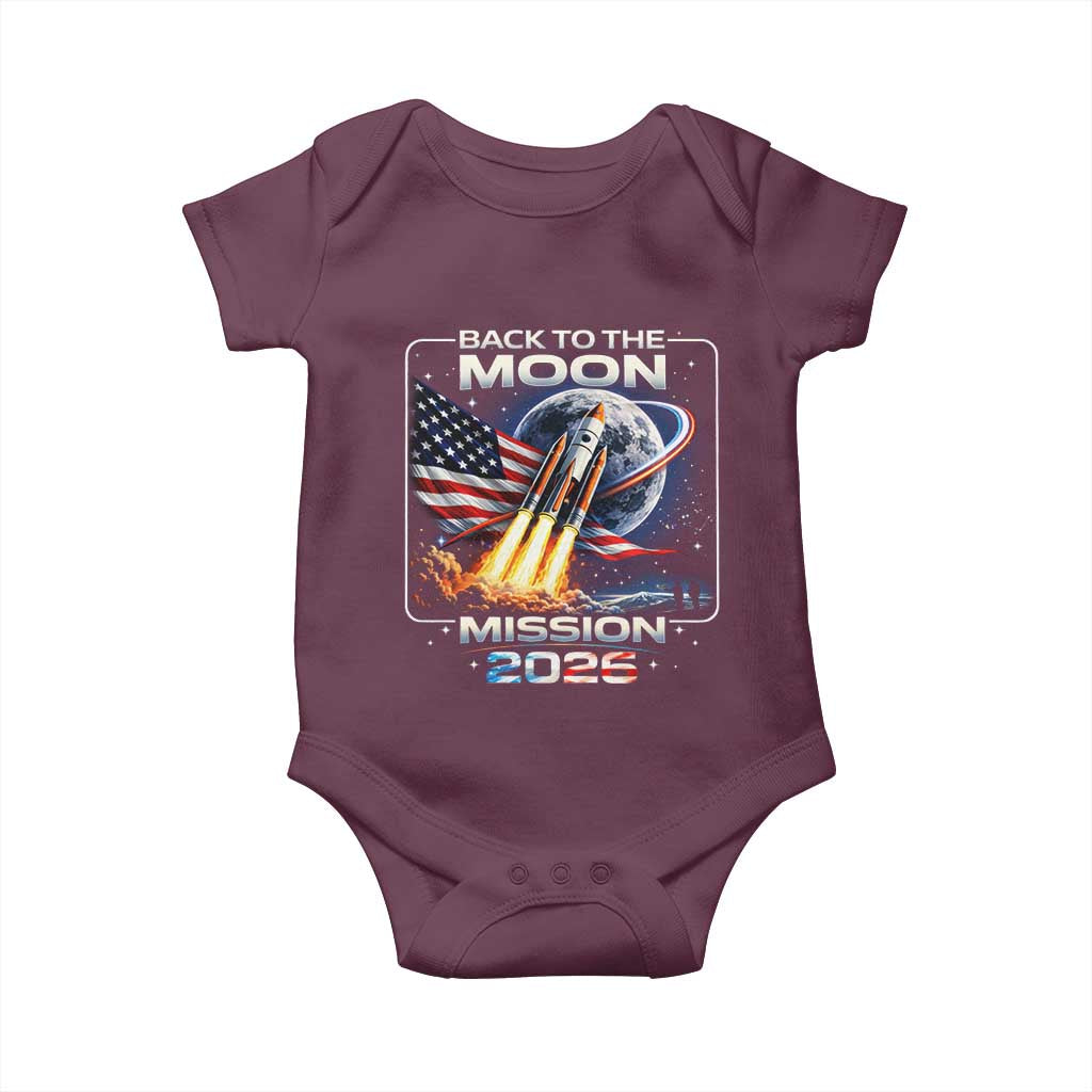 Back To The Moon Mission 2026 Baby Onesie Rocket Launch Moon Space Program TS11 Maroon Print Your Wear