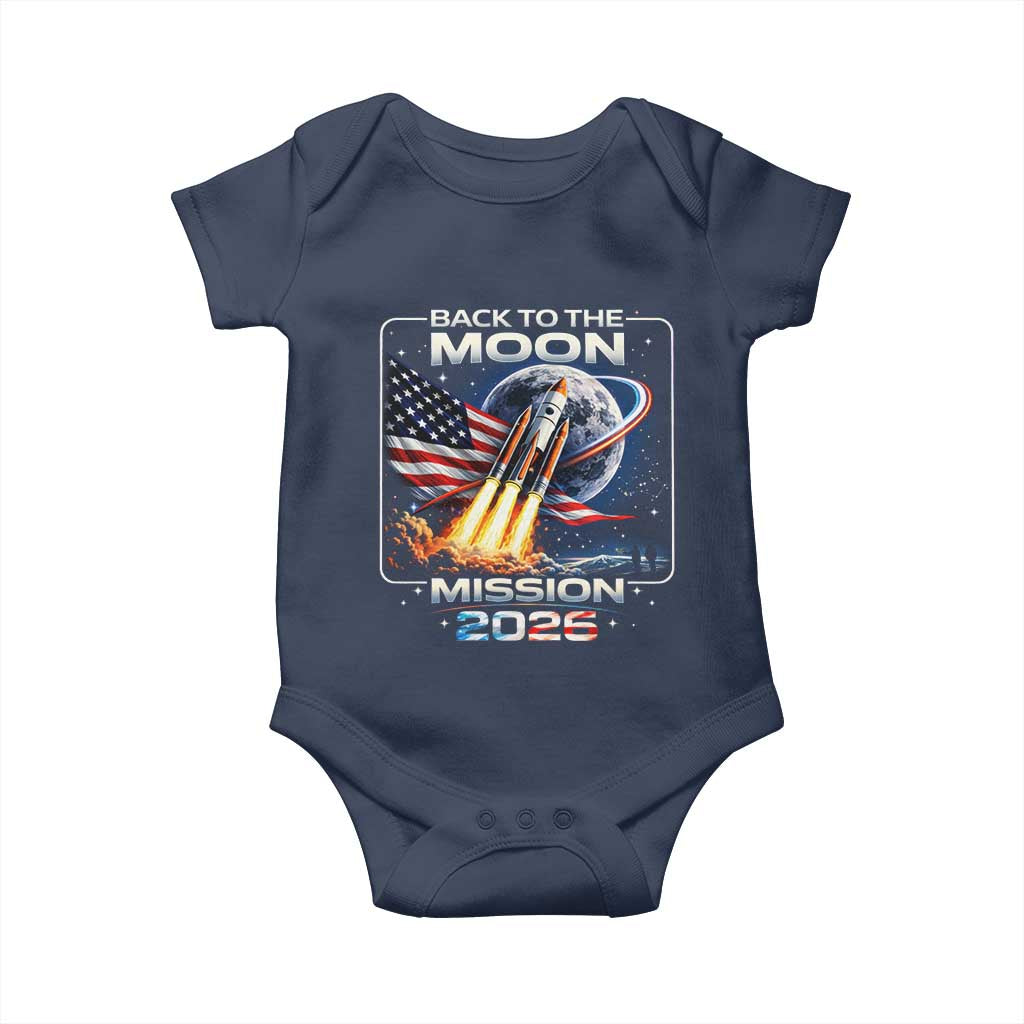 Back To The Moon Mission 2026 Baby Onesie Rocket Launch Moon Space Program TS11 Navy Print Your Wear