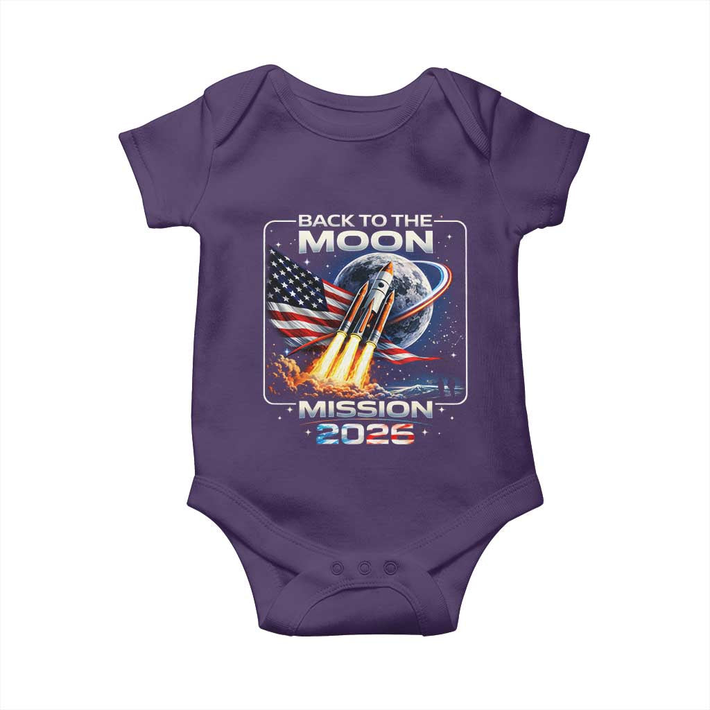 Back To The Moon Mission 2026 Baby Onesie Rocket Launch Moon Space Program TS11 Purple Print Your Wear