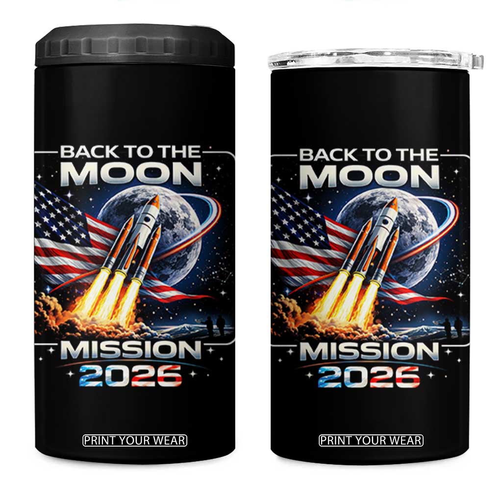 Back To The Moon Mission 2026 4 in 1 Can Cooler Tumbler Rocket Launch Moon Space Program TS11 One Size: 16 oz Black Print Your Wear