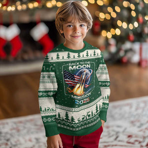 Back To The Moon Mission 2026 Ugly Christmas Sweater Rocket Launch Moon Space Program TS11 Forest Green Beige Print Your Wear