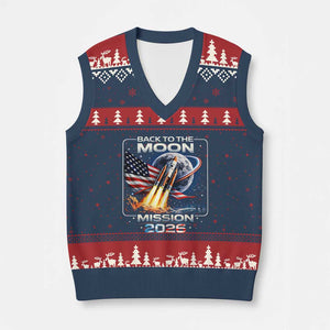 Back To The Moon Mission 2026 V-Neck Knit Sweater Vest Rocket Launch Moon Space Program TS11 Navy Red Print Your Wear