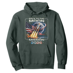 Back To The Moon Mission 2026 Hoodie Rocket Launch Moon Space Program TS11 Dark Forest Green Print Your Wear