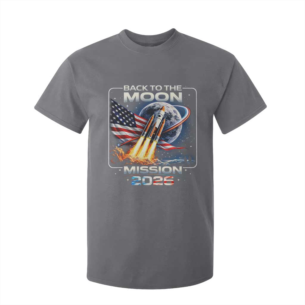 Back To The Moon Mission 2026 T Shirt For Kid Rocket Launch Moon Space Program TS11 Charcoal Print Your Wear