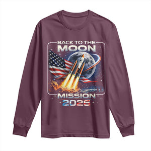 Back To The Moon Mission 2026 Long Sleeve Shirt Rocket Launch Moon Space Program TS11 Maroon Print Your Wear