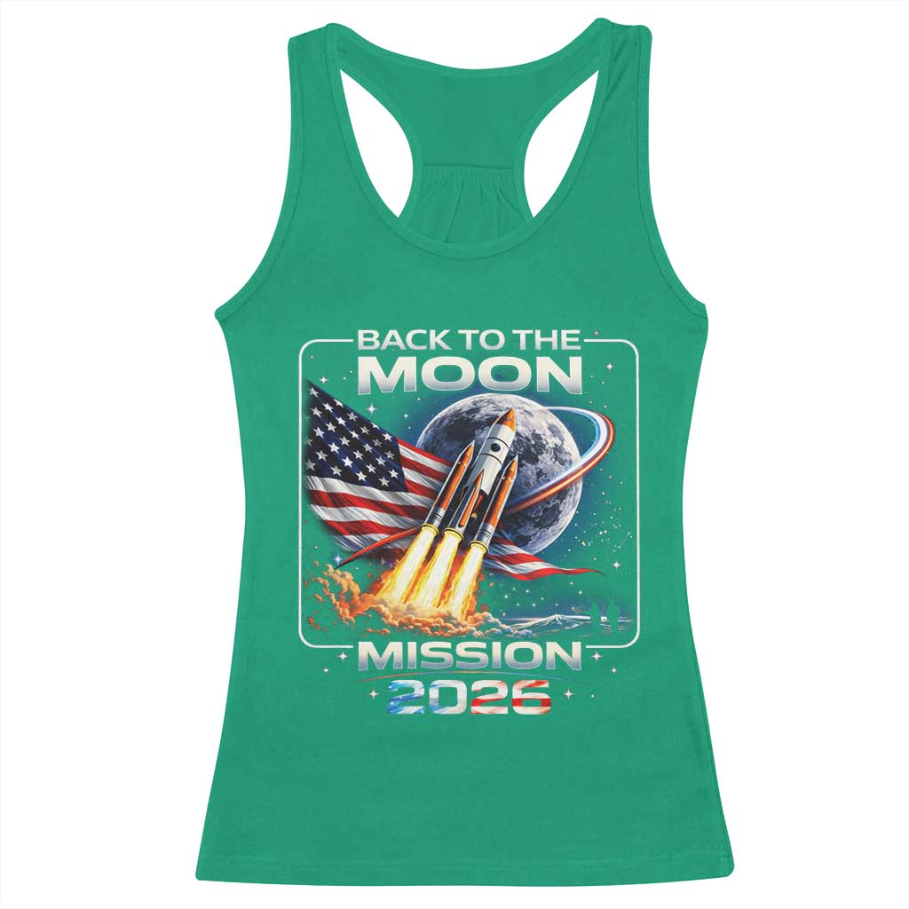 Back To The Moon Mission 2026 Racerback Tank Top Rocket Launch Moon Space Program TS11 Irish Green Print Your Wear