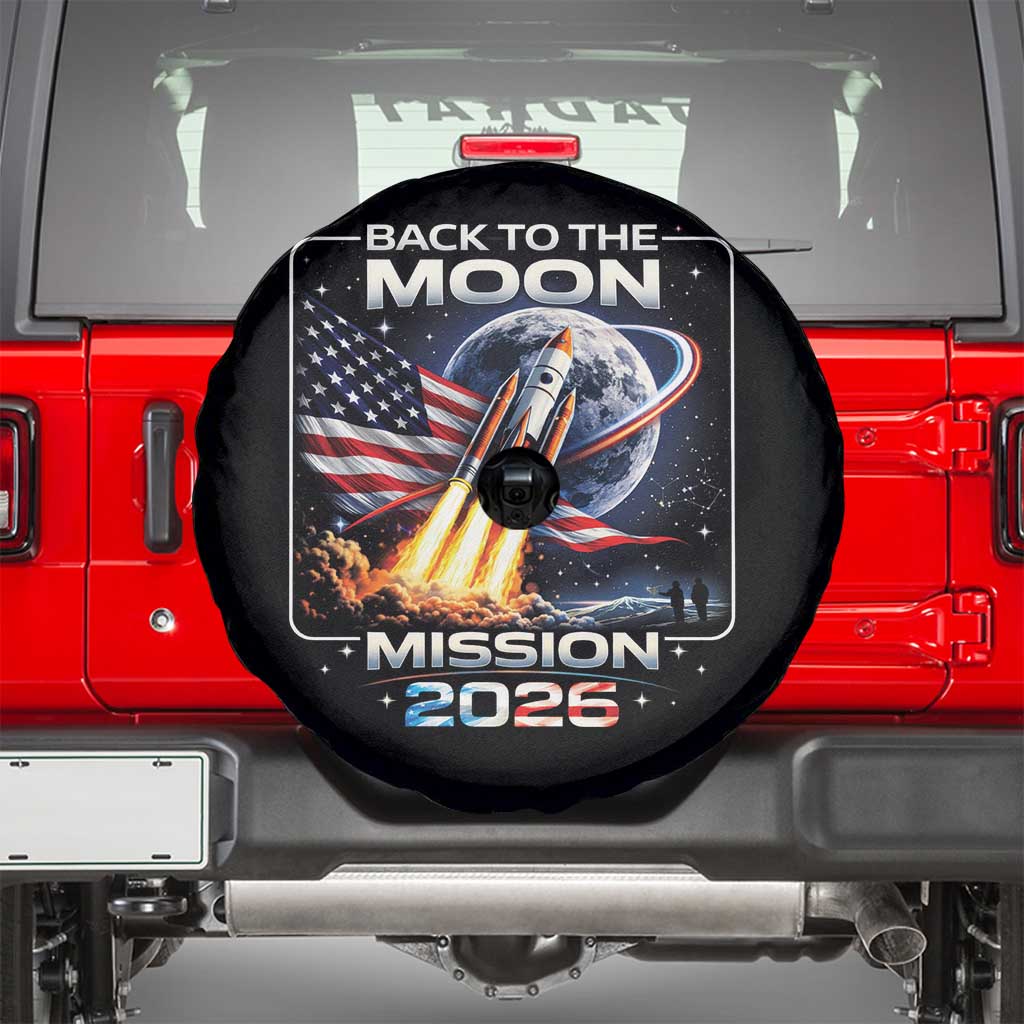 Back To The Moon Mission 2026 Spare Tire Cover Rocket Launch Moon Space Program TS11 Black Print Your Wear