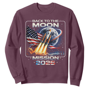Back To The Moon Mission 2026 Sweatshirt Rocket Launch Moon Space Program TS11 Maroon Print Your Wear