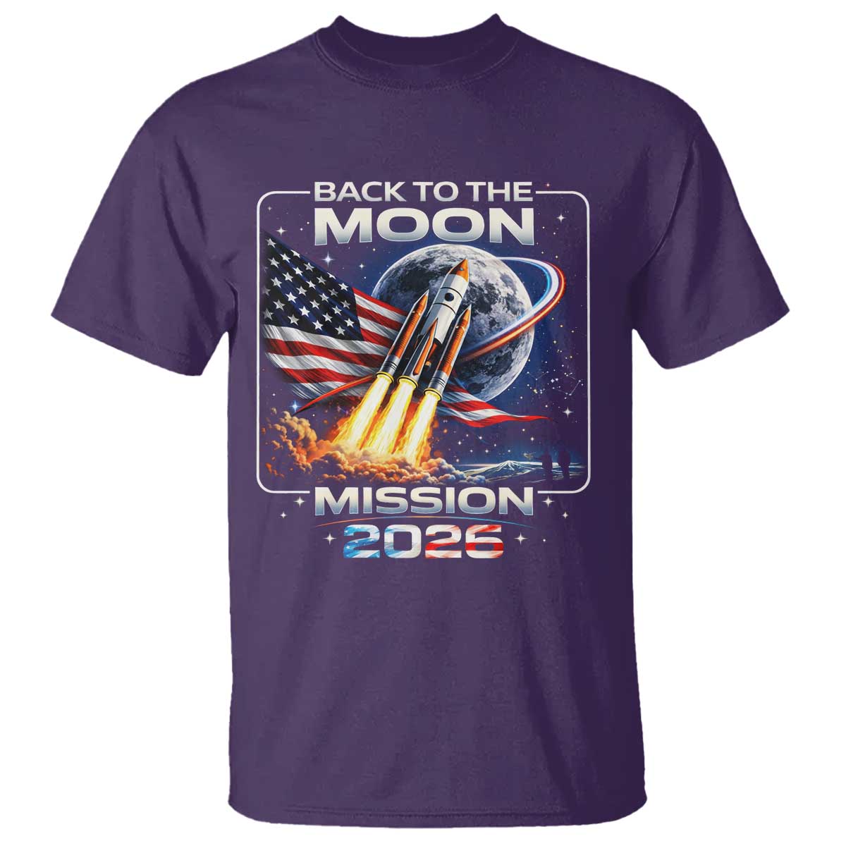 Back To The Moon Mission 2026 T Shirt Rocket Launch Moon Space Program TS11 Purple Print Your Wear