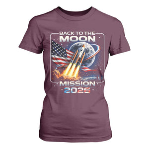 Back To The Moon Mission 2026 T Shirt For Women Rocket Launch Moon Space Program TS11 Maroon Print Your Wear