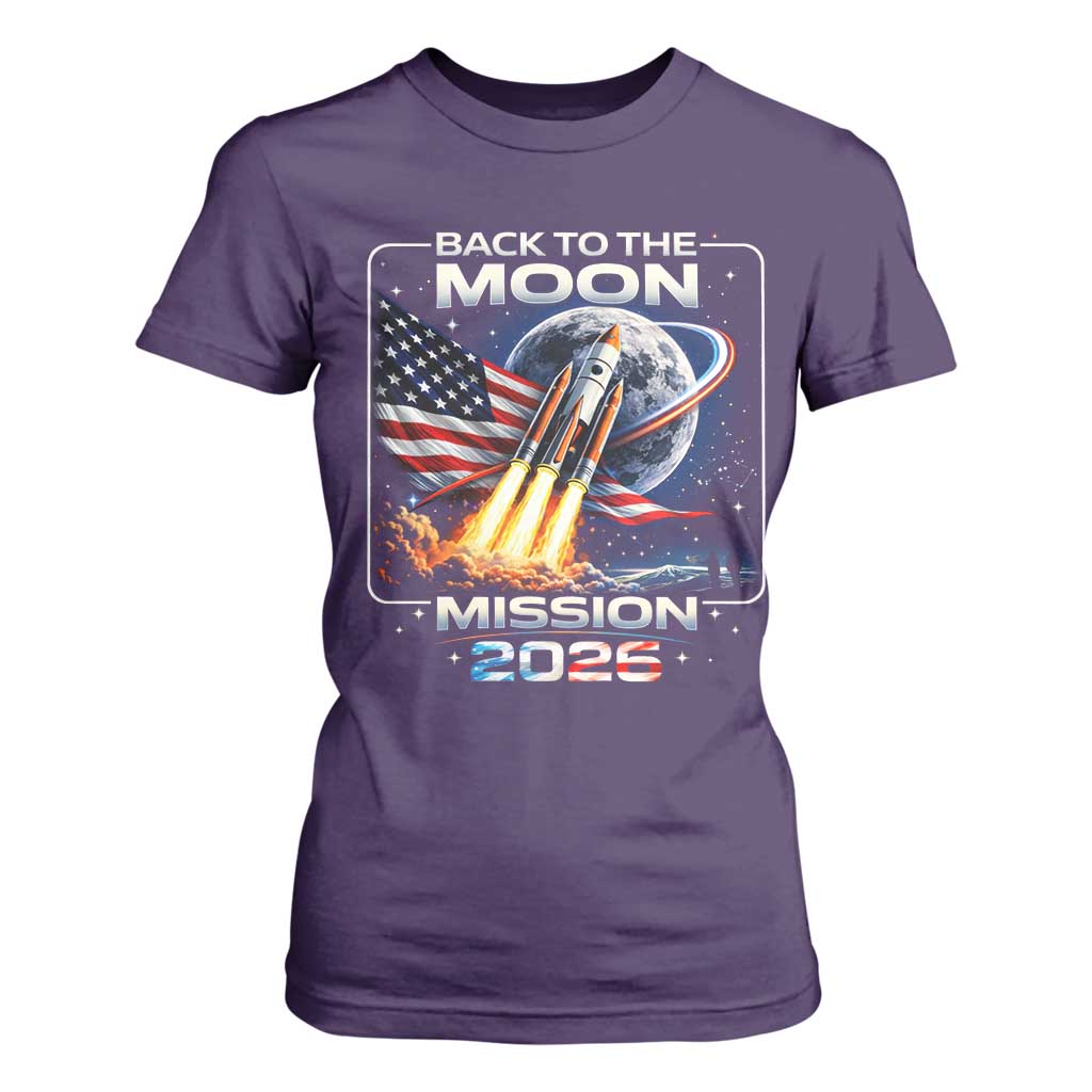 Back To The Moon Mission 2026 T Shirt For Women Rocket Launch Moon Space Program TS11 Purple Print Your Wear