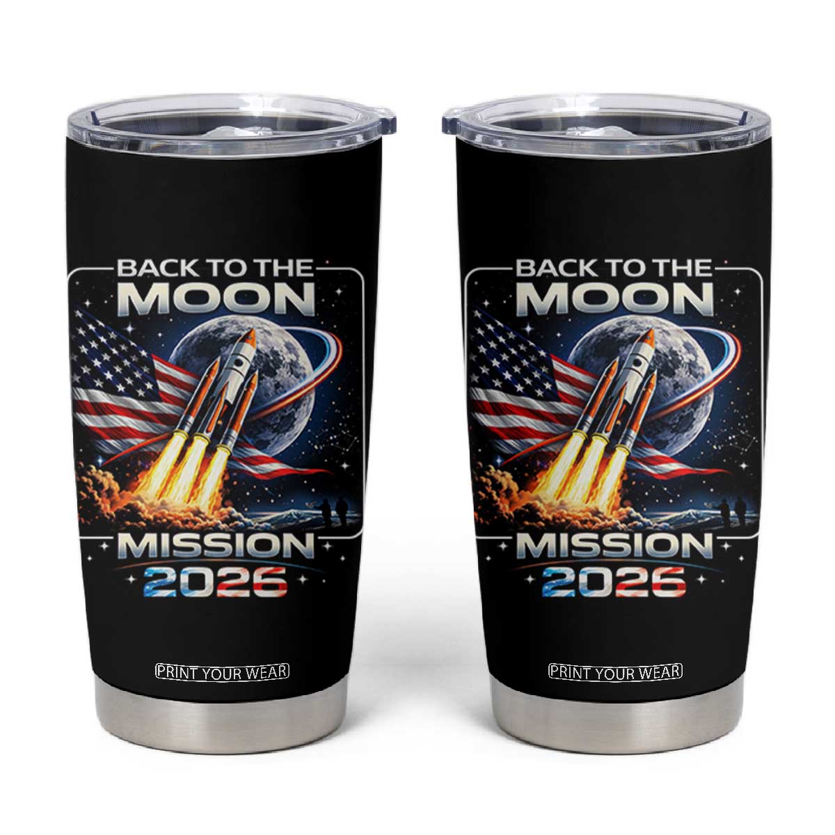 Back To The Moon Mission 2026 Tumbler Cup Rocket Launch Moon Space Program TS11 Black Print Your Wear