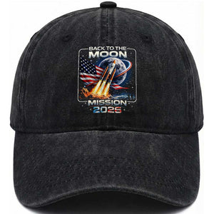 Back To The Moon Mission 2026 Washed Cotton Baseball Cap Rocket Launch Moon Space Program TS11 Print Your Wear