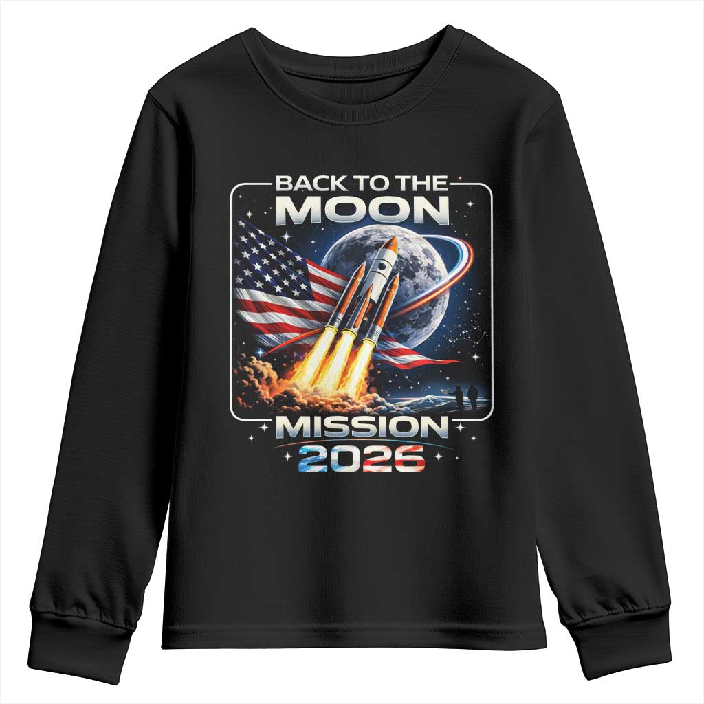 Back To The Moon Mission 2026 Youth Sweatshirt Rocket Launch Moon Space Program TS11 Black Print Your Wear