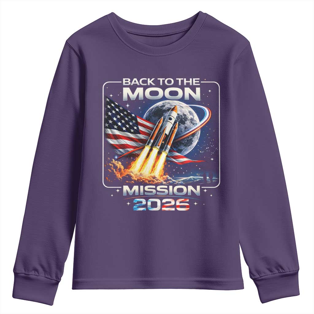 Back To The Moon Mission 2026 Youth Sweatshirt Rocket Launch Moon Space Program TS11 Purple Print Your Wear