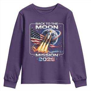 Back To The Moon Mission 2026 Youth Sweatshirt Rocket Launch Moon Space Program TS11 Purple Print Your Wear