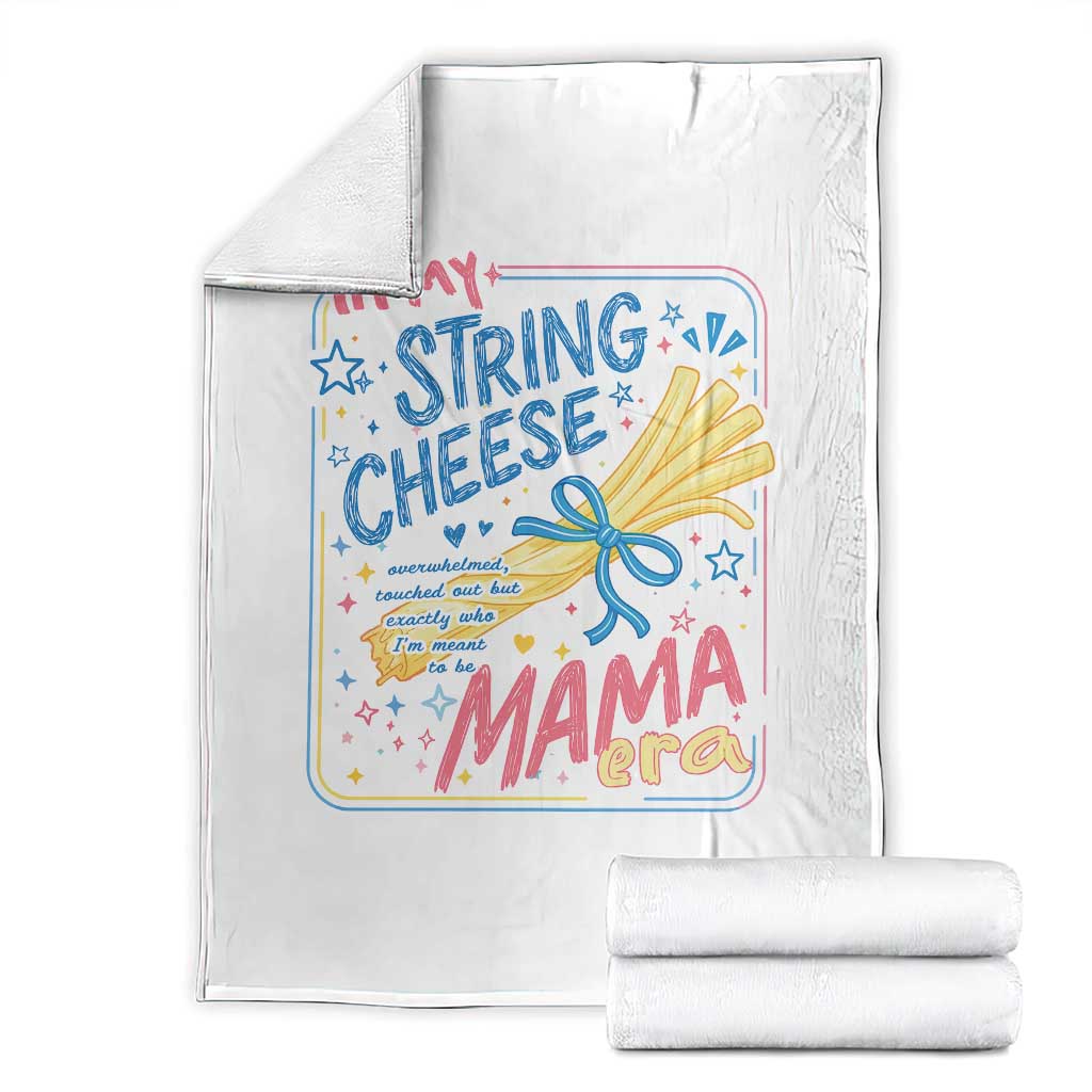 In My String Cheese Mama Era Throw Blanket Funny Mom Life Coquette Bow TS11 White Print Your Wear