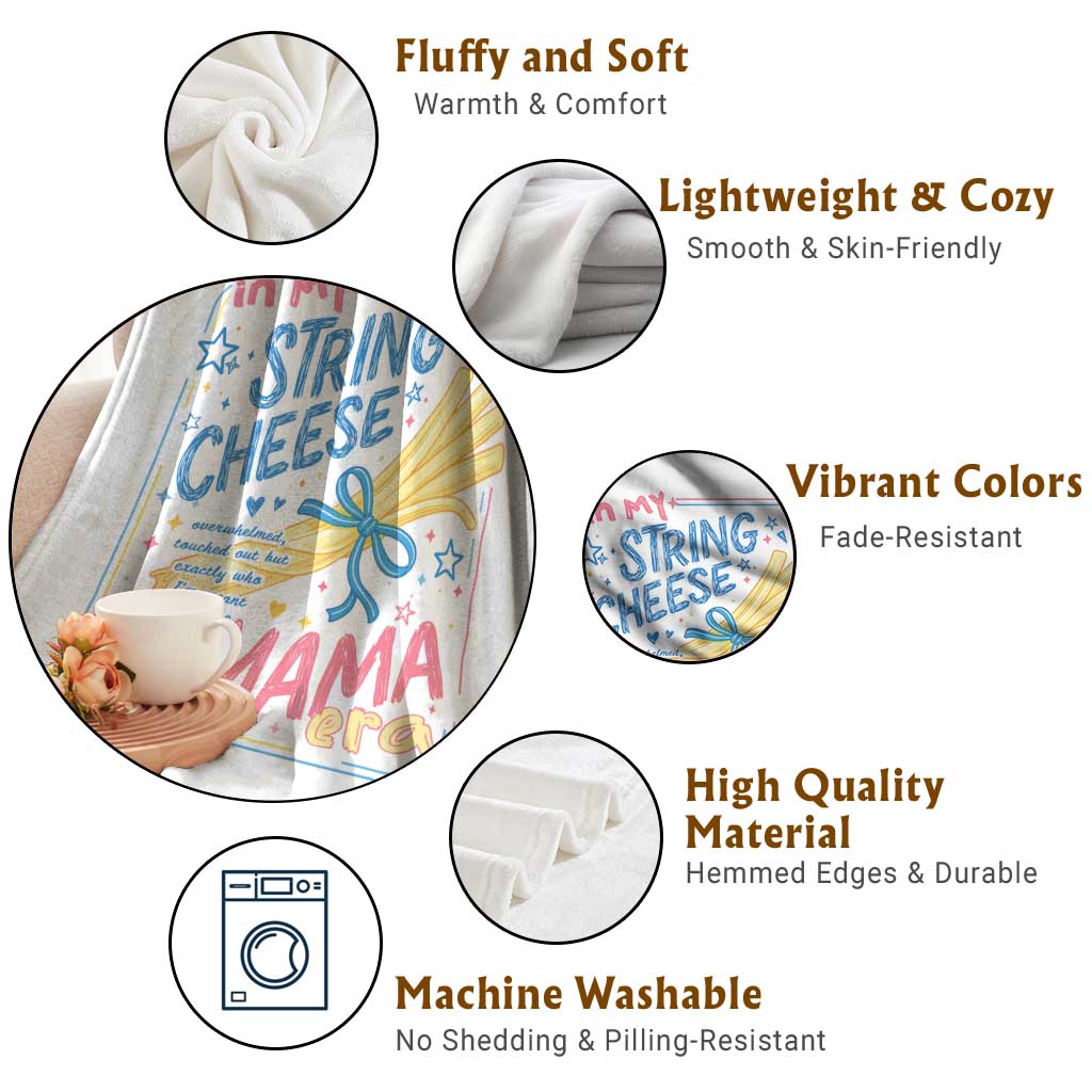 In My String Cheese Mama Era Throw Blanket Funny Mom Life Coquette Bow TS11 Print Your Wear