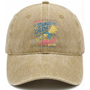 In My String Cheese Mama Era Washed Cotton Baseball Cap Funny Mom Life Coquette Bow TS11 Print Your Wear