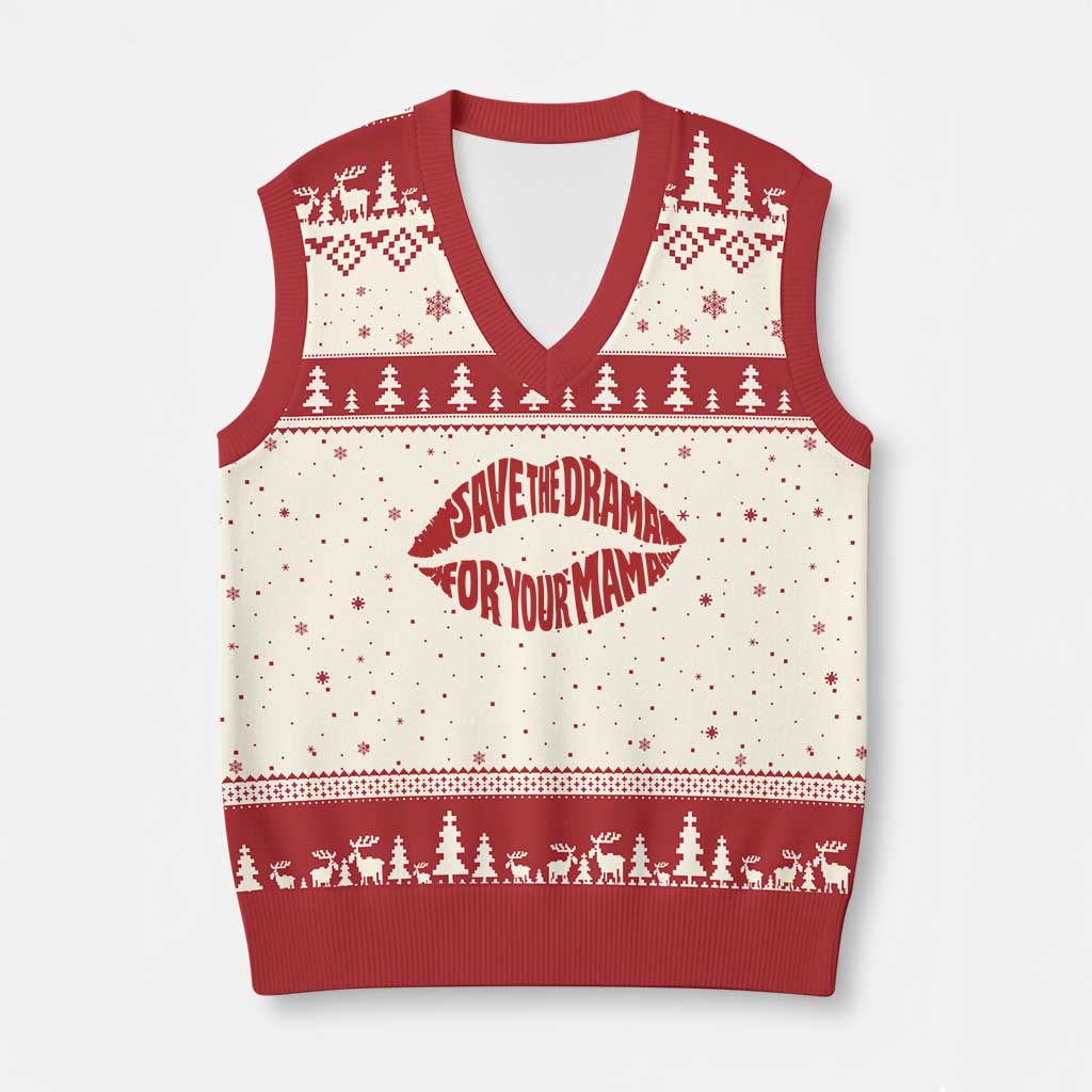 Save The Drama For Your Mama V-Neck Knit Sweater Vest Retro 90s Sitcom TS11 Beige Red Print Your Wear