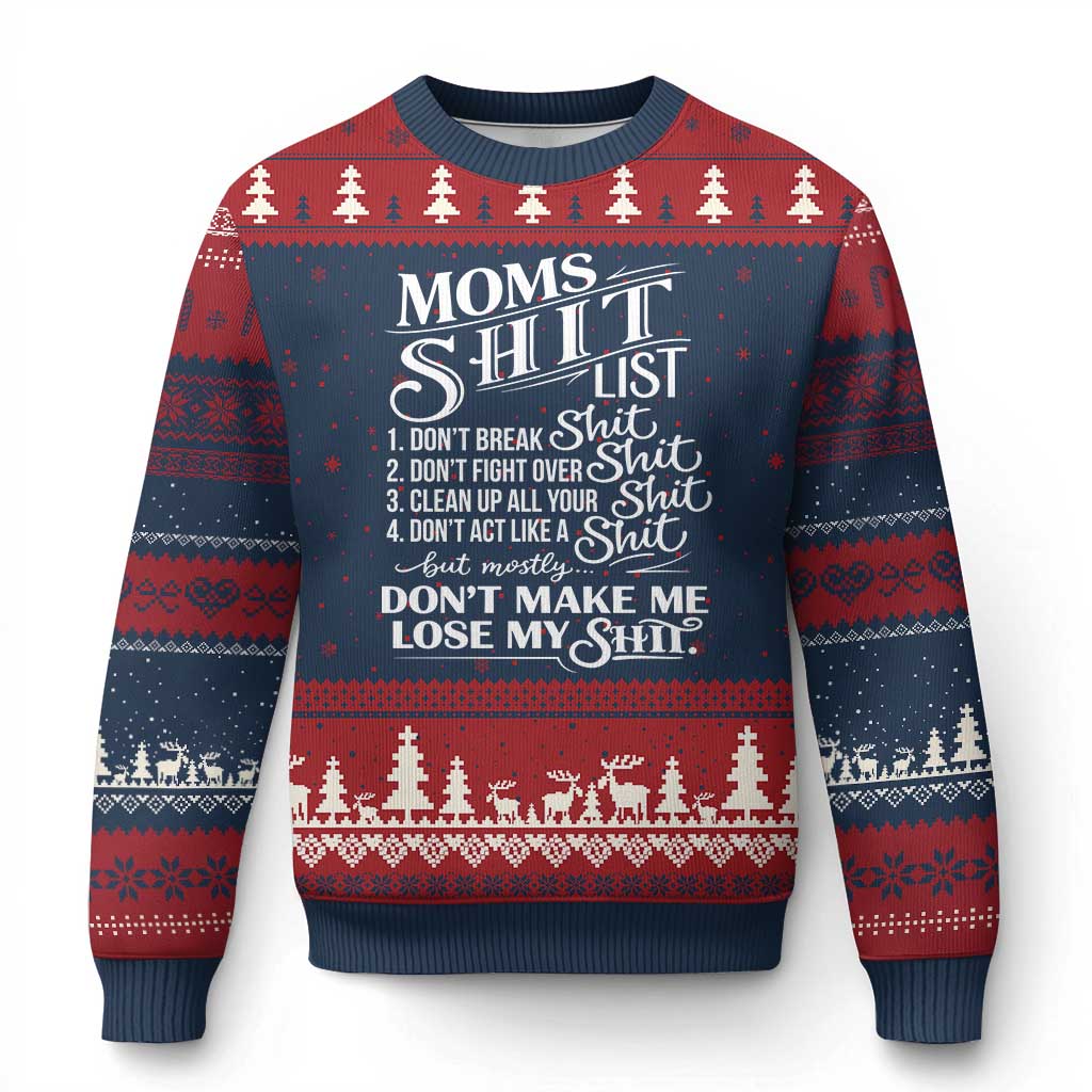 Mom Shit List Ugly Christmas Sweater Funny Mom Life Sarcastic Mothers Day TS11 Navy Red Print Your Wear