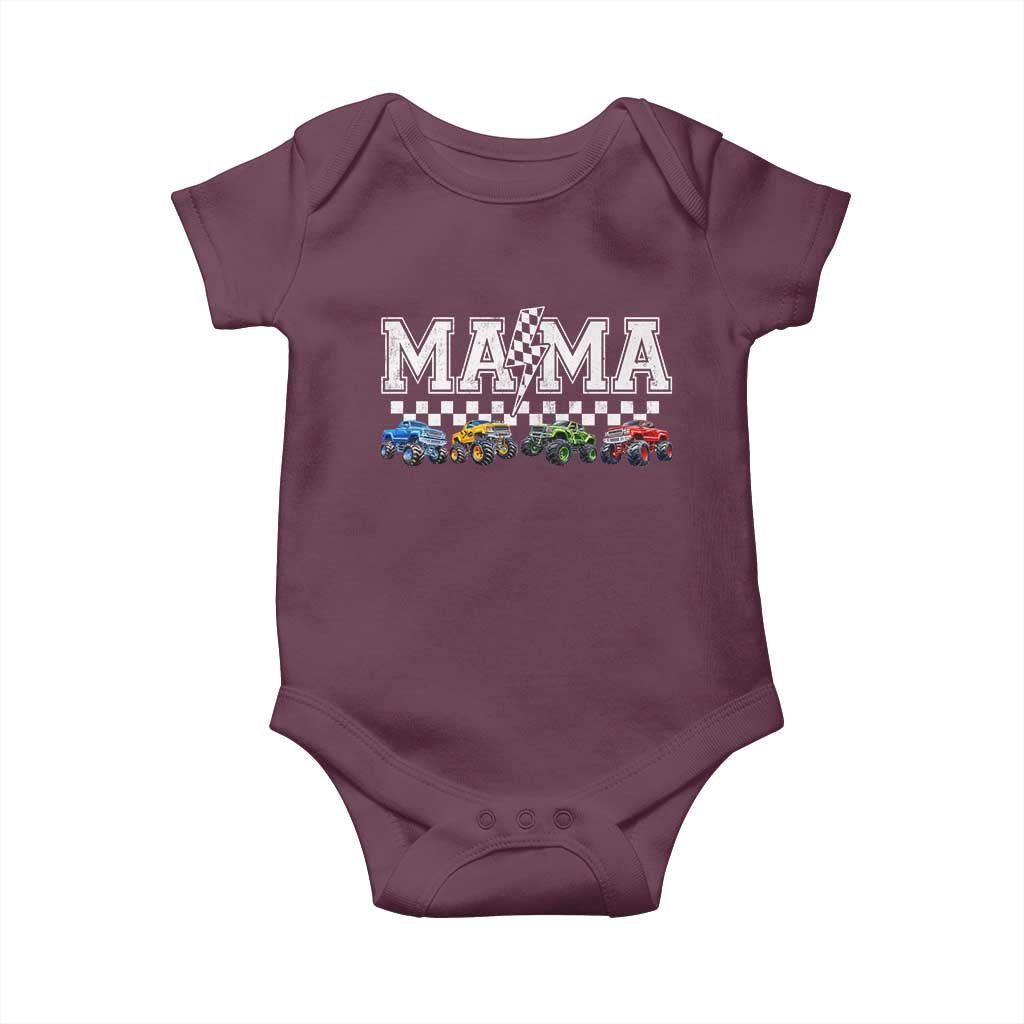 Monster Truck Mama Baby Onesie Funny Truck Mom Checkered Mother's Day TS11 Maroon Print Your Wear