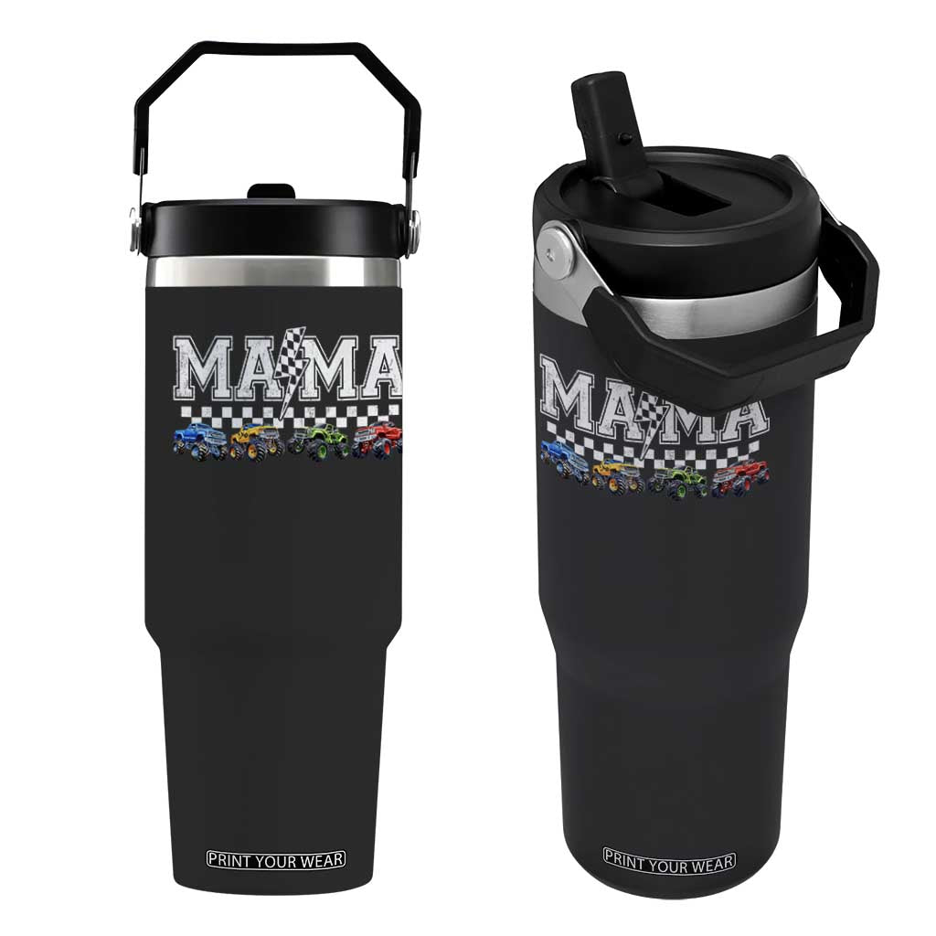Monster Truck Mama Flip Straw Tumbler Funny Truck Mom Checkered Mother's Day TS11 One Size: 30 oz Black Print Your Wear