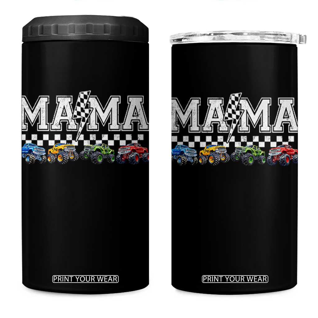 Monster Truck Mama 4 in 1 Can Cooler Tumbler Funny Truck Mom Checkered Mother's Day TS11 One Size: 16 oz Black Print Your Wear