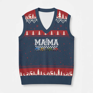 Monster Truck Mama V-Neck Knit Sweater Vest Funny Truck Mom Checkered Mother's Day TS11 Navy Red Print Your Wear