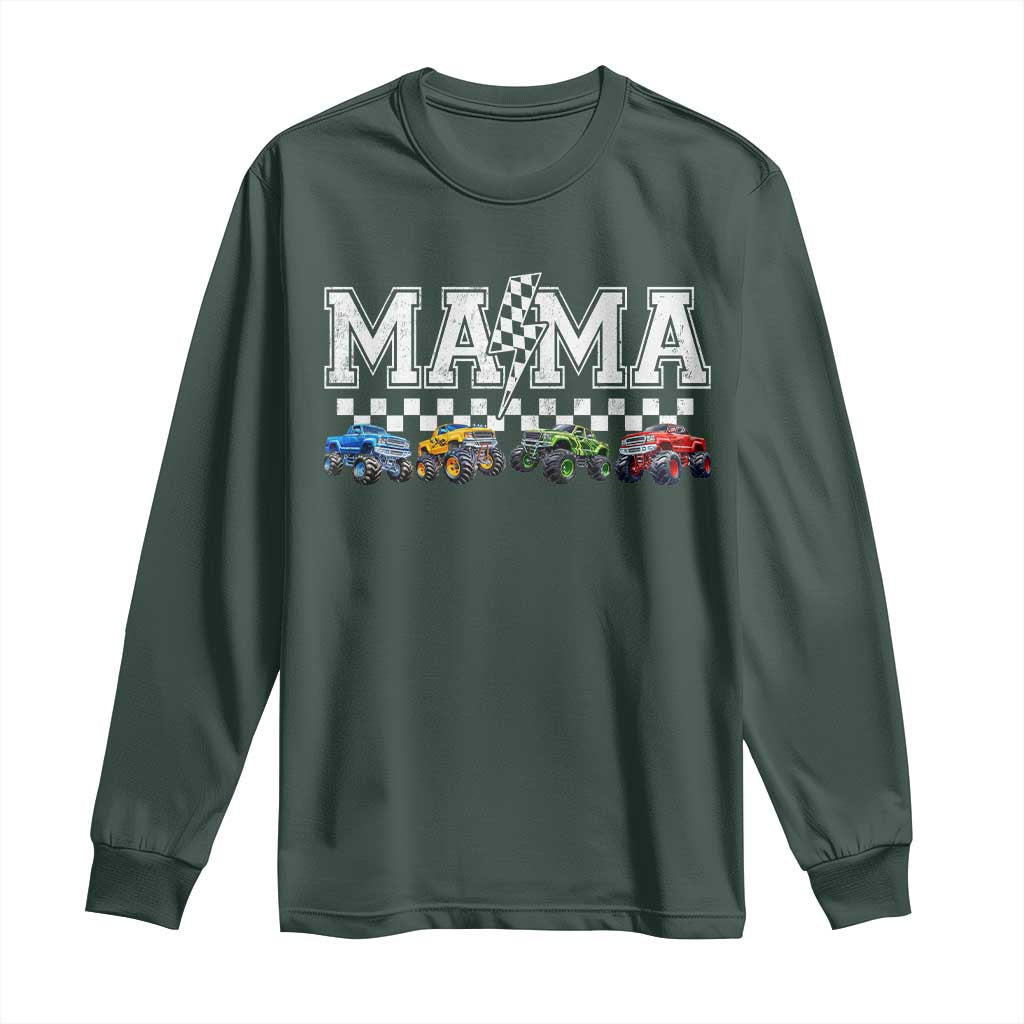 Monster Truck Mama Long Sleeve Shirt Funny Truck Mom Checkered Mother's Day TS11 Dark Forest Green Print Your Wear