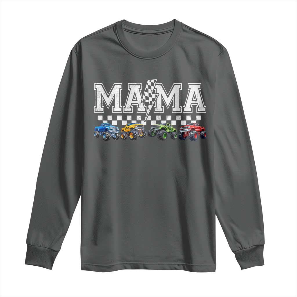 Monster Truck Mama Long Sleeve Shirt Funny Truck Mom Checkered Mother's Day TS11 Dark Heather Print Your Wear
