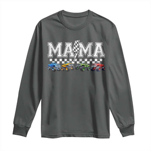Monster Truck Mama Long Sleeve Shirt Funny Truck Mom Checkered Mother's Day TS11 Dark Heather Print Your Wear