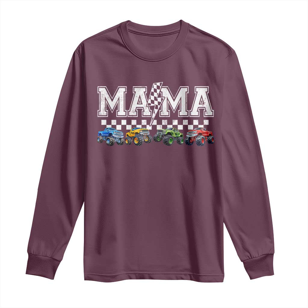Monster Truck Mama Long Sleeve Shirt Funny Truck Mom Checkered Mother's Day TS11 Maroon Print Your Wear