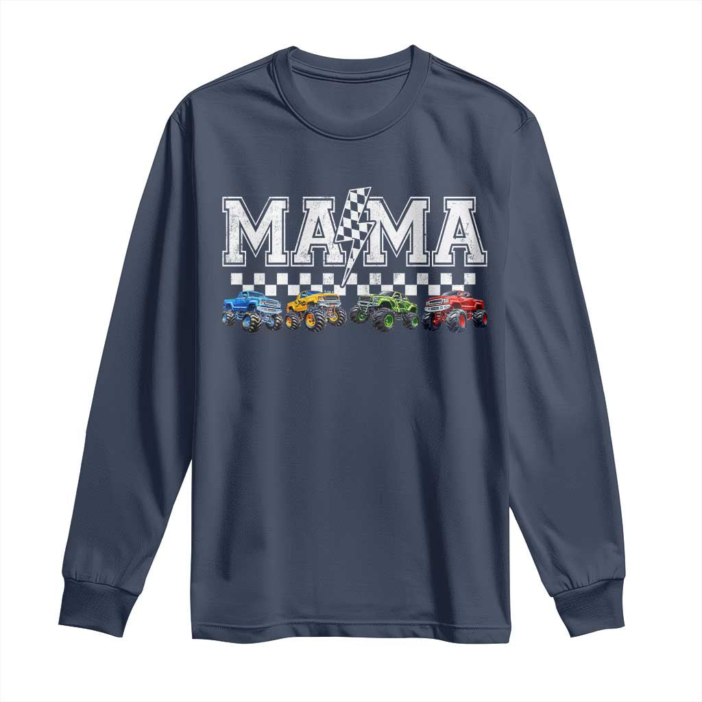 Monster Truck Mama Long Sleeve Shirt Funny Truck Mom Checkered Mother's Day TS11 Navy Print Your Wear