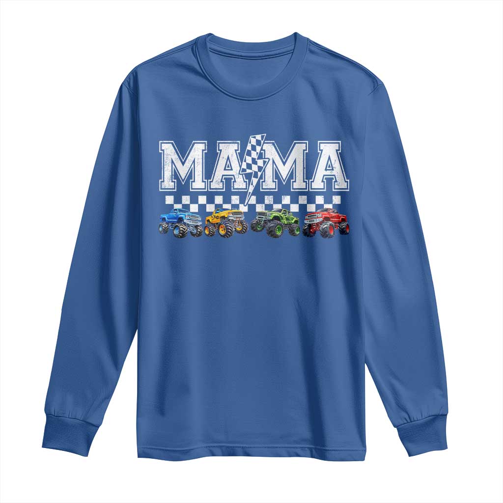 Monster Truck Mama Long Sleeve Shirt Funny Truck Mom Checkered Mother's Day TS11 Royal Blue Print Your Wear