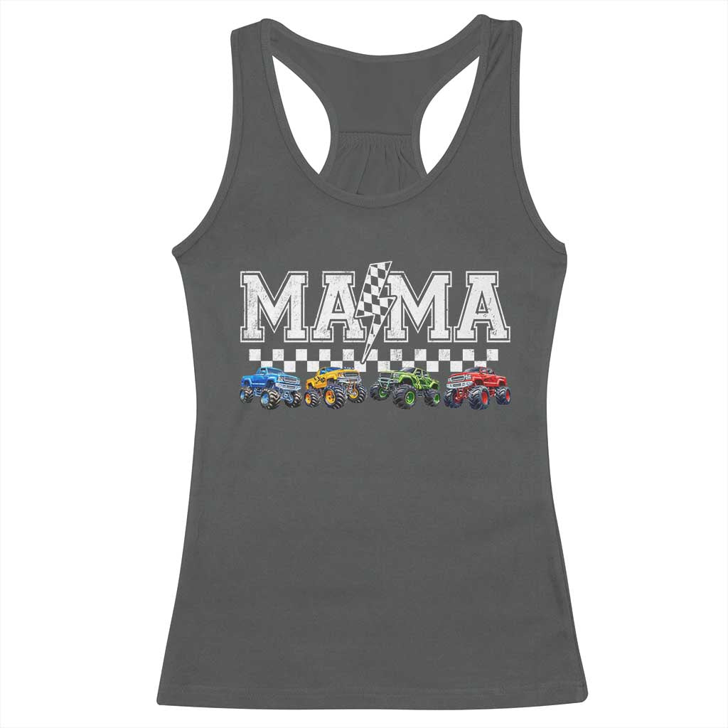 Monster Truck Mama Racerback Tank Top Funny Truck Mom Checkered Mother's Day TS11 Dark Heather Print Your Wear