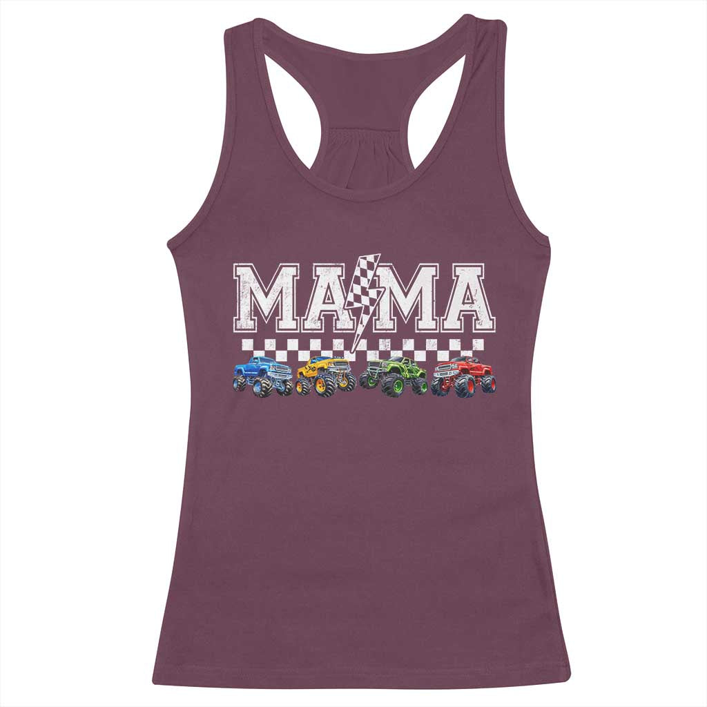 Monster Truck Mama Racerback Tank Top Funny Truck Mom Checkered Mother's Day TS11 Maroon Print Your Wear