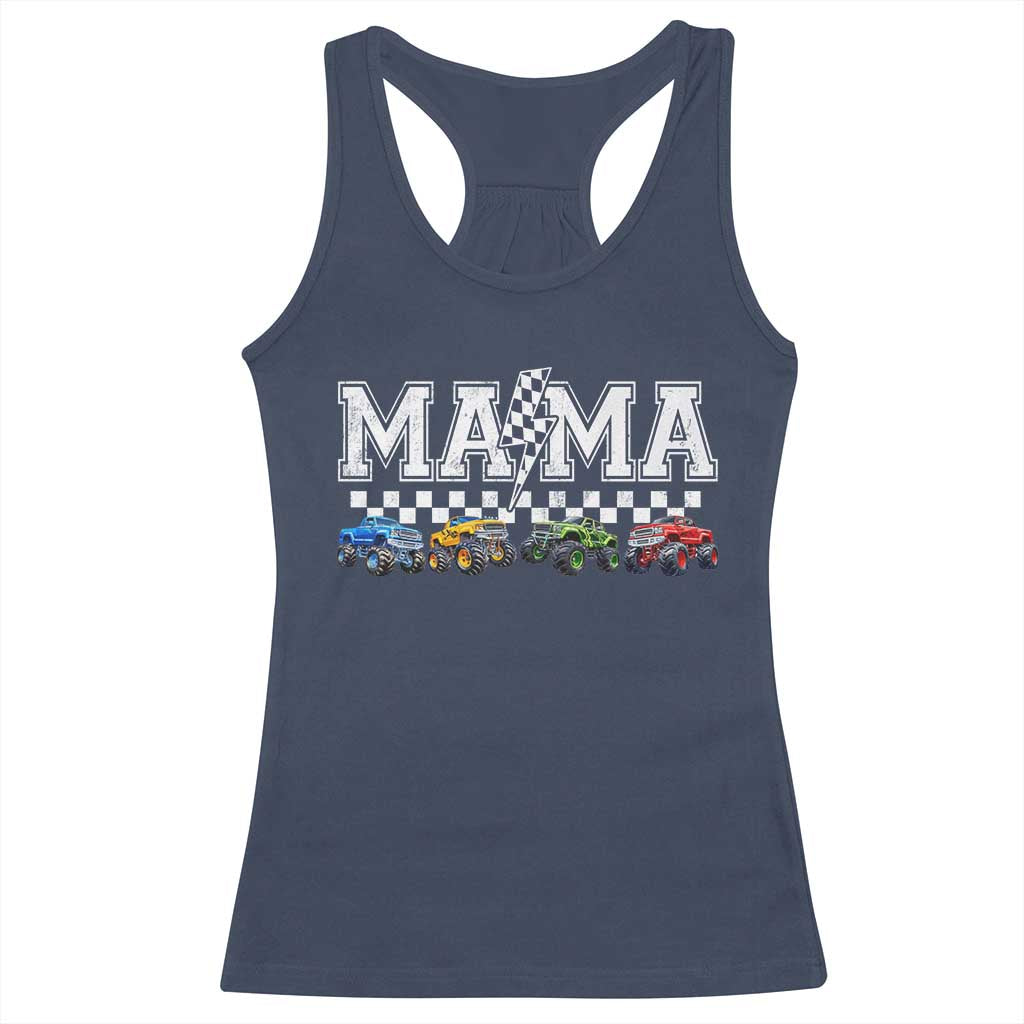 Monster Truck Mama Racerback Tank Top Funny Truck Mom Checkered Mother's Day TS11 Navy Print Your Wear