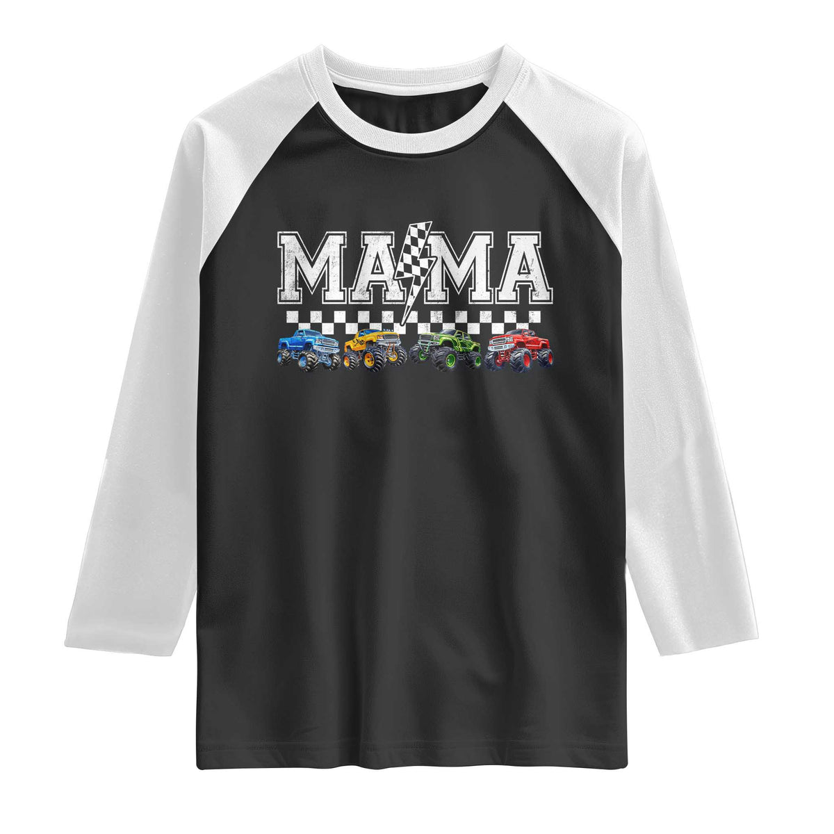 Monster Truck Mama Raglan Shirt Funny Truck Mom Checkered Mother's Day TS11 Black White Print Your Wear