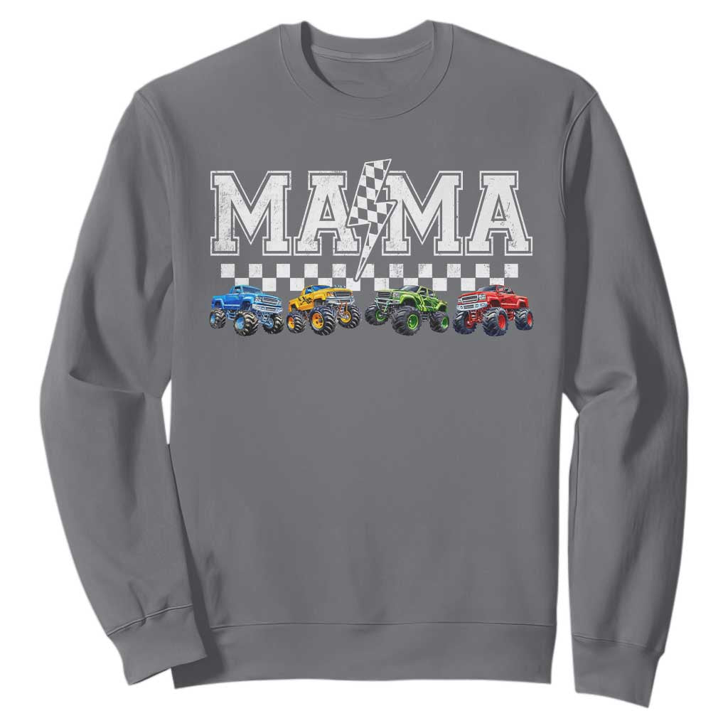 Monster Truck Mama Sweatshirt Funny Truck Mom Checkered Mother's Day TS11 Charcoal Print Your Wear