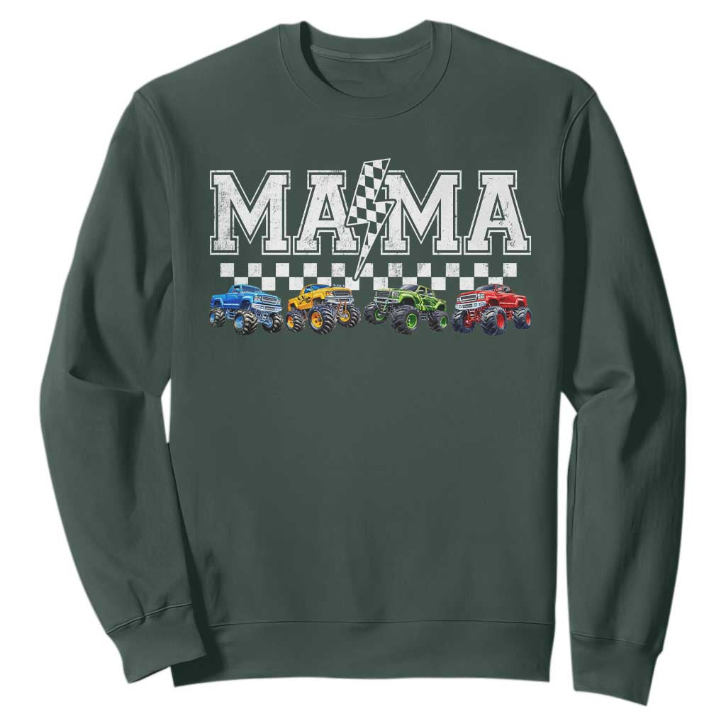 Monster Truck Mama Sweatshirt Funny Truck Mom Checkered Mother's Day TS11 Dark Forest Green Print Your Wear